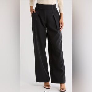 NWT Rachel Rachel Roy Pleated Front Wide Leg Pants SZ L Black Elastic Back
